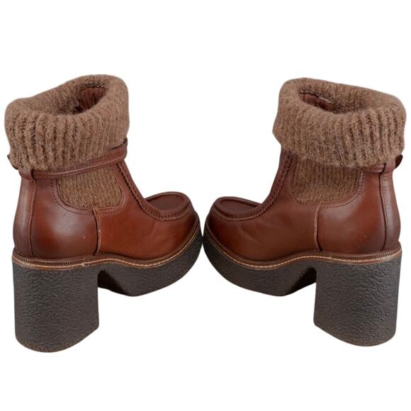 Sam Edelman Sidney Chunky Platform Bootie Size 10M Brown Leather Australian Wool - Picture 15 of 15